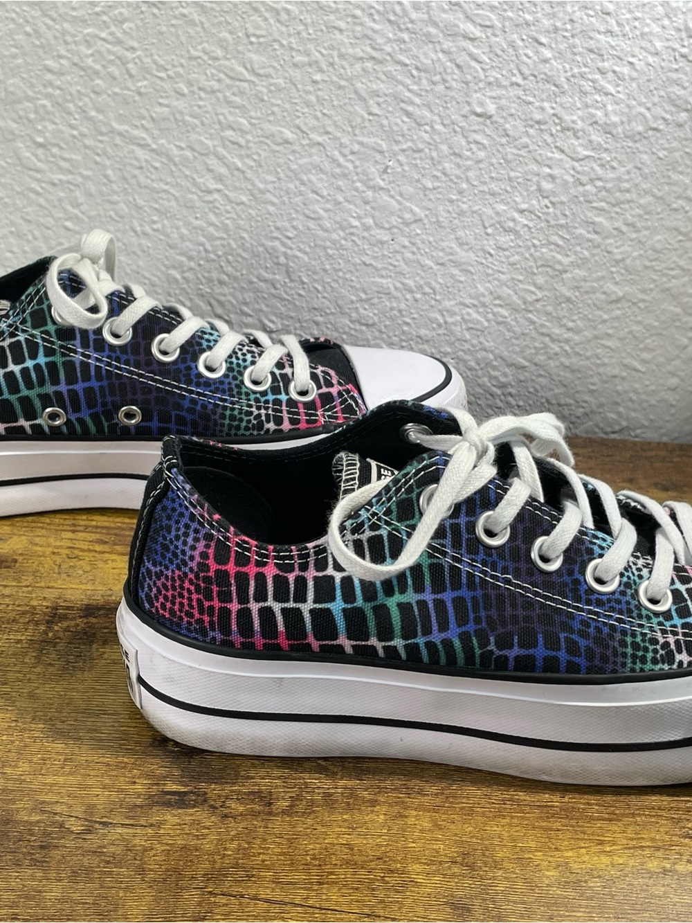Converse Low-Top Platform Sneakers with Rainbow Croc-Pattern - Picture 7 of 11